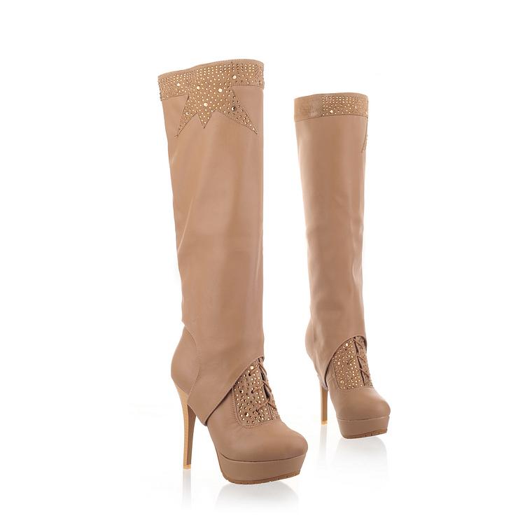 beige knee high boots with heel