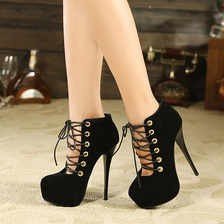 lace up black closed toe heels