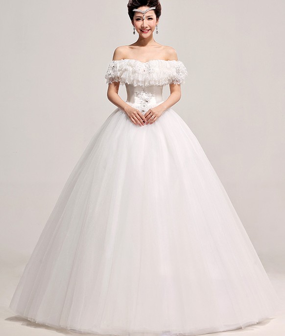 Korean Strapless Off The Shoulder Short Sleeve Ball Gown Floor length