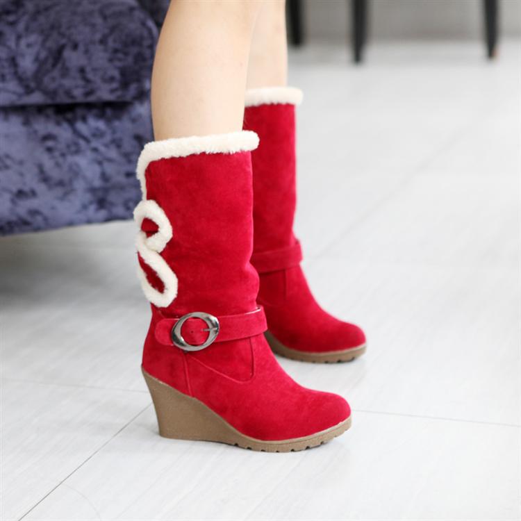 red ankle wedge boots