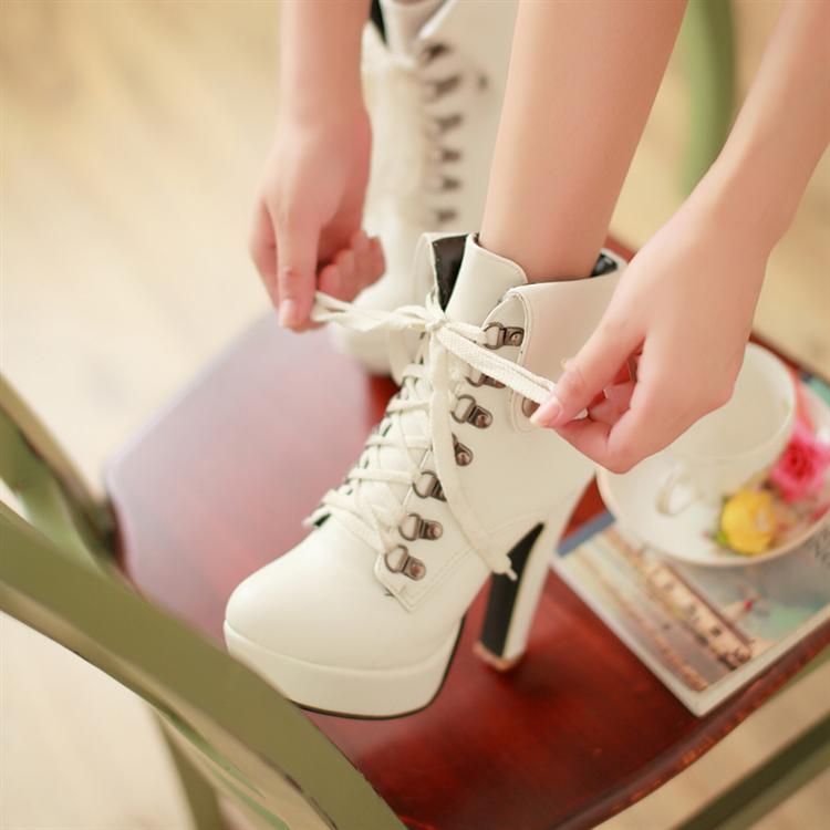round toe stiletto high heel lace up ankle boots