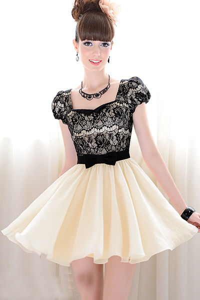 Fashion Short Sleeve Lace Mini Dress Womens Dresses