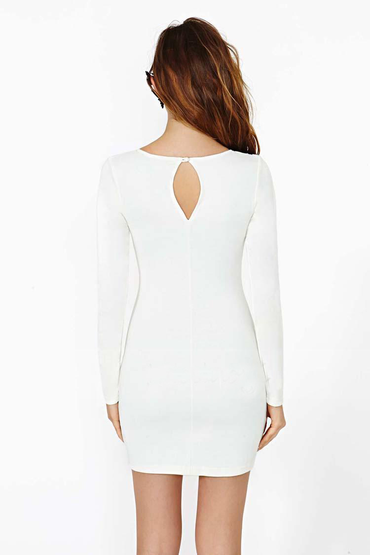 Sexy V Neck Long Sleeve Sheath White Polyester Mini Dressdresses