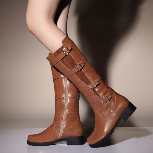 brown mid calf biker boots