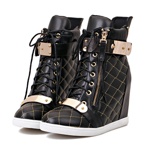 black closed toe lace up wedges