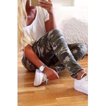 Casual Patchwork Camouflage Polyester Regular Pants PJY150702710