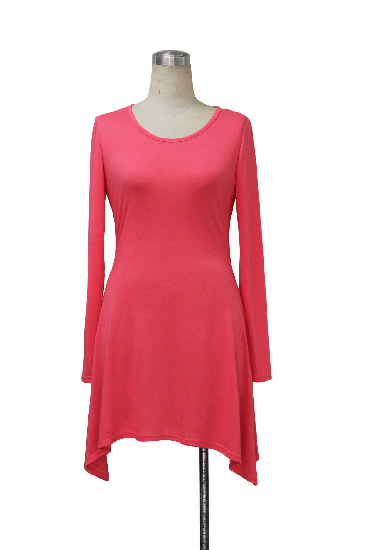 Fashion O Neck Long Sleeves Red Polyester A Line Mini Womens Dress 