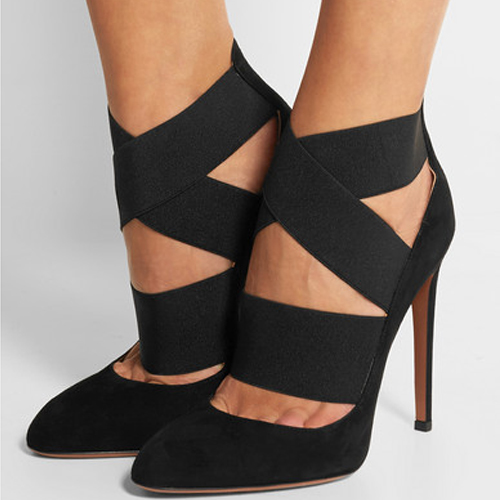 black elastic strap heels