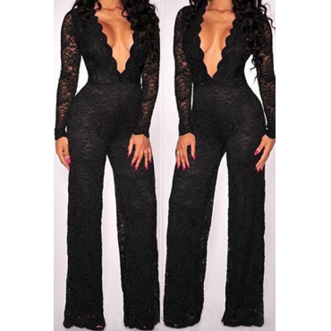 jumpsuit sleeves regular neck solid lace piece sexy