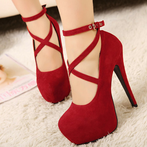 Cheap Red high heels Pumps Womens Ankle Strap Pumps