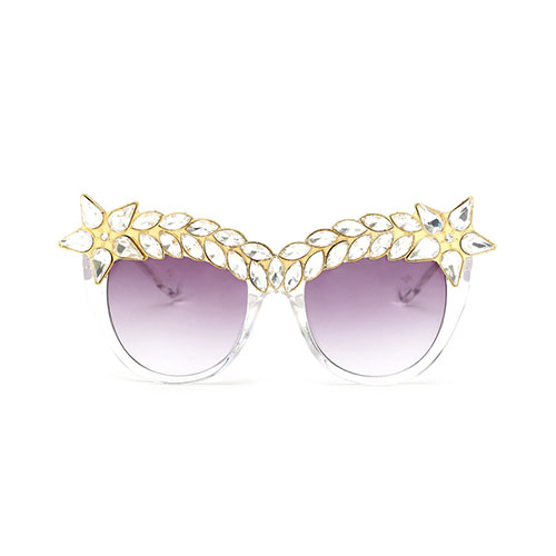 Fashion Rhinestone Decorative See Through Metal Sunglasses Sunglasses