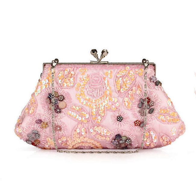 Elegant Floral Embroidery and Hasp Design Pink Clutches Party Bags ...