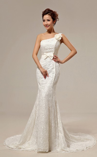 Vintage Strapless Sleeveless White Lace Mermaid Trailing Wedding Dress ...