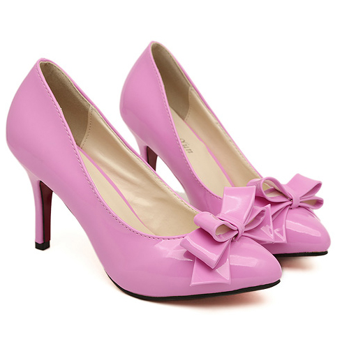 Fashion Pointed Closed Toe Bow Tie Stiletto High Heels Pink Patent ...