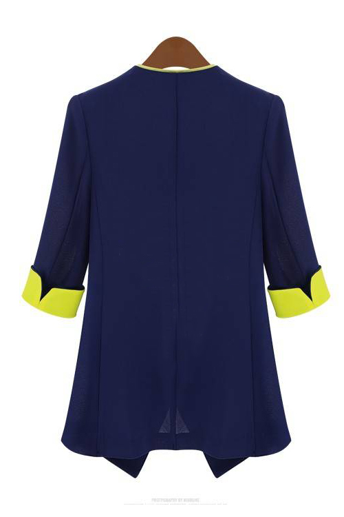 Simple Skinny Patchwork Long Sleeves Navy Blue Blazer_Blazer&Suits ...