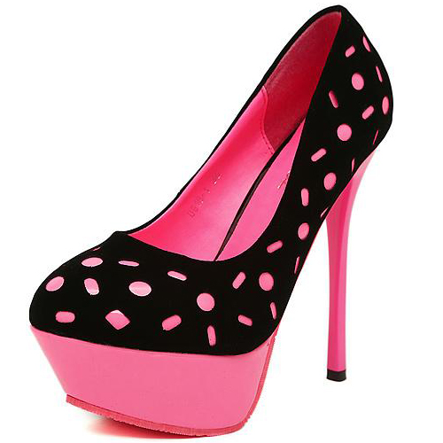 Fashion Round Closed Toe Polka Dots Print Stiletto High Heels Black ...