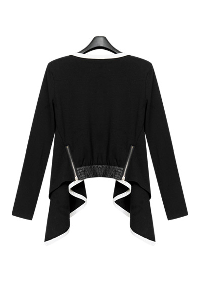 New Arrival V Neck Long Sleeves Asymmetrical Black Cotton Jacket_Coat ...