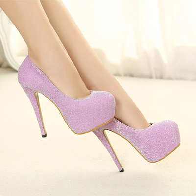 Fashion Round Closed Toe Flattery Stiletto High Heels Pink Leather ...