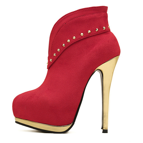 Fashion Round Toe Platfrom Stiletto High Heels Red Suede Slip On Short ...