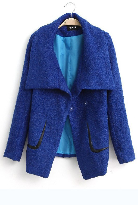 New Style Turndown Collar Long Sleeve Single Breasted Blue Coat_Wool ...