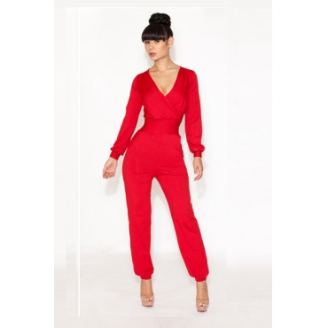 Fashion Solid Regular Red Polyester Jumpsuits - LovelyWholesale Shop II