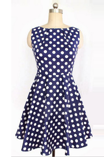 Fashion O Neck Tank Sleeveless A Line Blue Cotton Mini Dress_Dresses ...