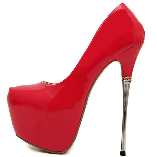 Cheap Fashion Round Closed Toe Platform Stiletto Super High Heel Red PU ...