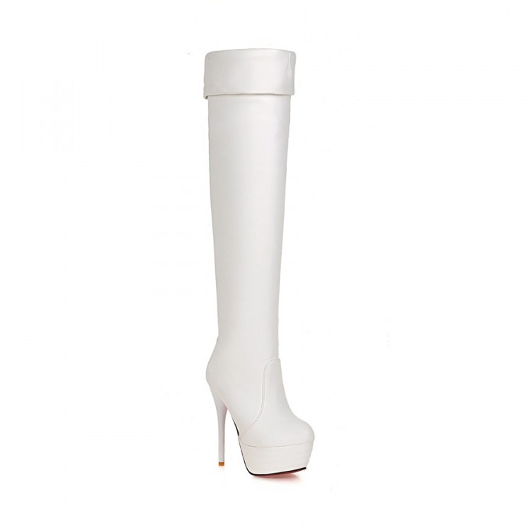 Fashion Winter Round Toe Stiletto Super High White PU Slip On Over the ...
