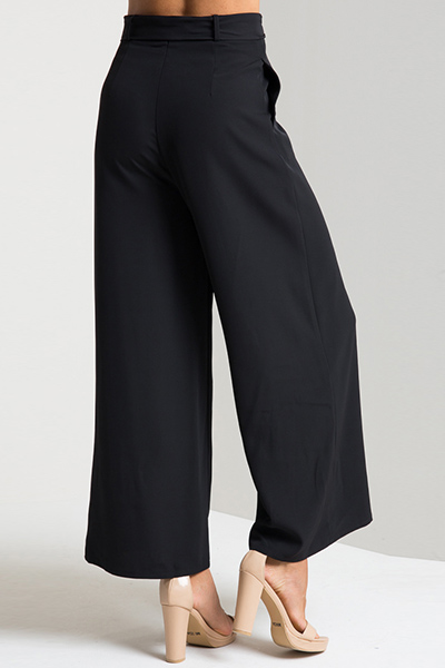 Trendy High Waist Black Polyester Boot Cut Pants （With Belt）_Pants ...