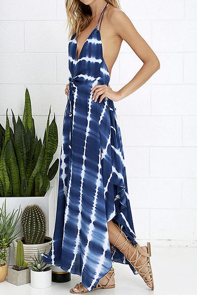 Euramerican V Neck Spaghetti Strap Sleeveless Striped Digital Printing ...